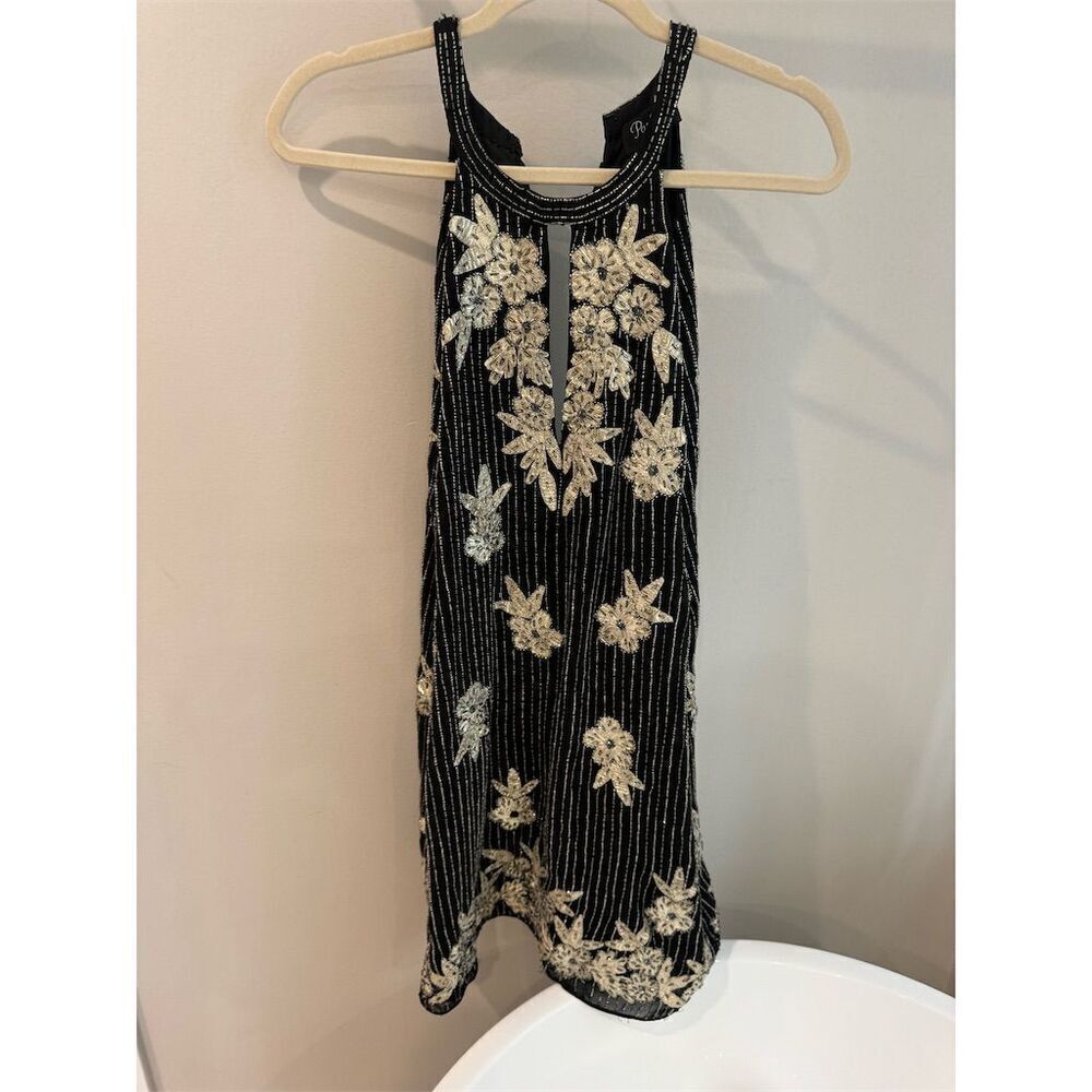 Women's Black Beaded Halter Dress Size 8 Knee Length Party Cocktail